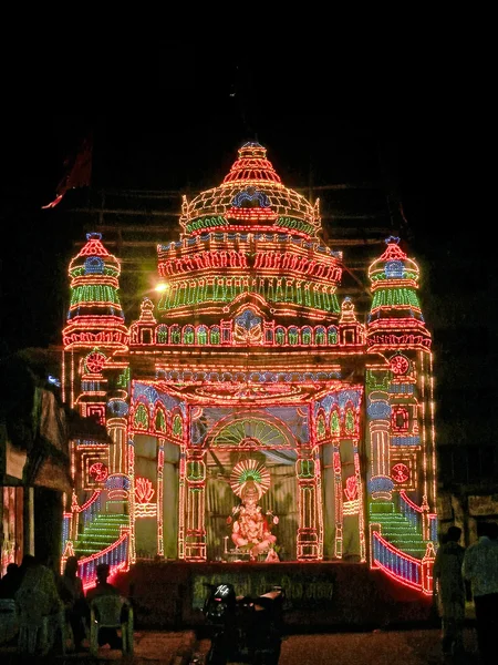 Decoración Iluminación Durante Festival Ganesh Ganpati Pune Maharashtra India — Foto de Stock