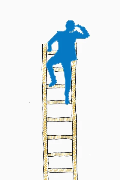 Zoek concept, man klimmen naar de top van een ladder en searchin — Stockfoto