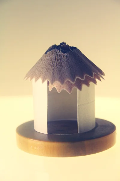 Paper Hut With Pencil Shavings Roof — Stock Photo, Image