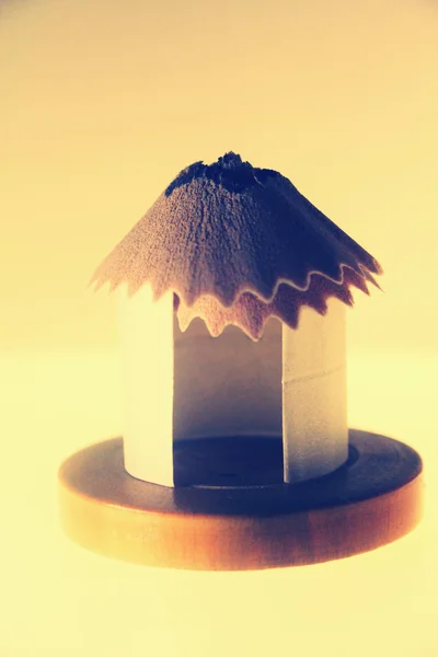 Paper Hut With Pencil Shavings Roof — Stock Photo, Image