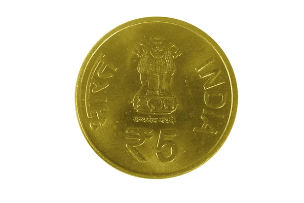 Moneda india de 5 rupias con pilar de Ashoka —  Fotos de Stock