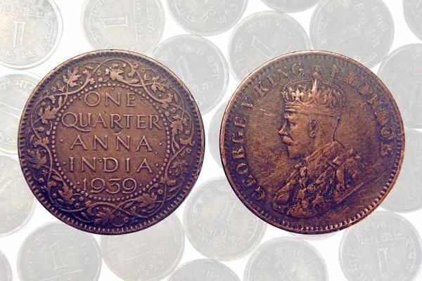 Jedna czwarta Anna z 1936 George v król, Antique Indian Coin — Zdjęcie stockowe