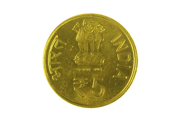 5 Indische Roepies munt met pijler van Ashoka — Stockfoto