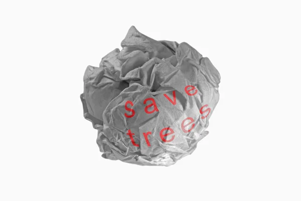 Crumpled, Trash paper with save trees message — Stock Photo, Image