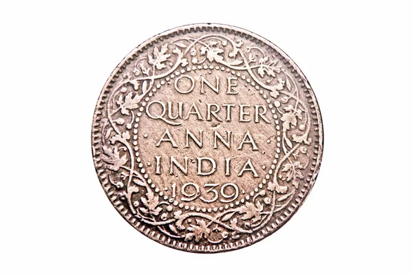 1939 年的一季度安娜乔治五世国王，古色古香的印度硬币 — 图库照片