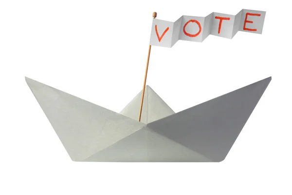 Origami papier boot met vlag schrijven stemming — Stockfoto