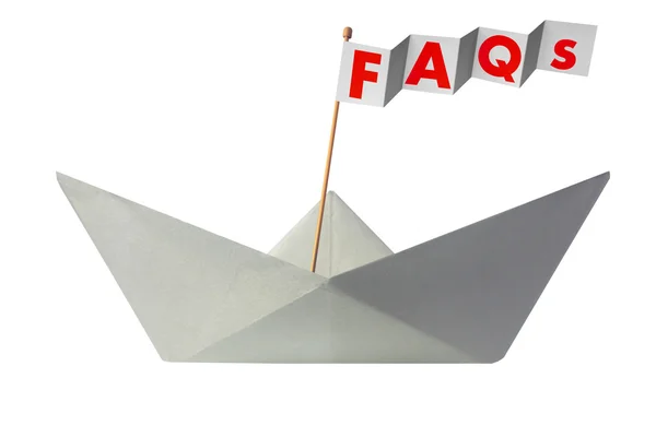 Origami Papierboot mit Fahne Schrift faqs lizenzfreie Stockbilder