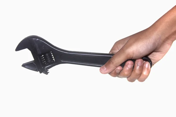 Munka eszköz, állítható csavarkulcs az emberi kéz — Stock Fotó