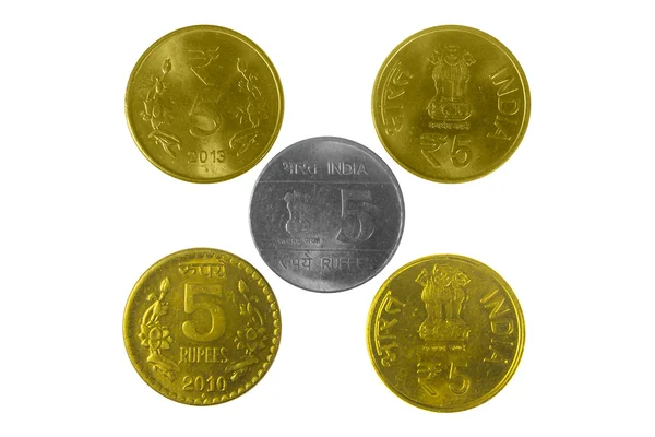 Indian 5 Rupees coins with Different designs — Stock Photo, Image