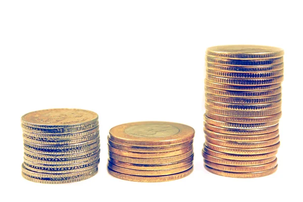Stack av indiska 5 rupier och 10 rupier mynt — Stockfoto