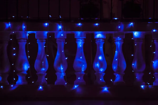 Stone Balustrade, railing at night, in Light, India — Stock Photo, Image