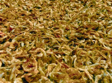 Küçük balıklar kurutulması için yayılır