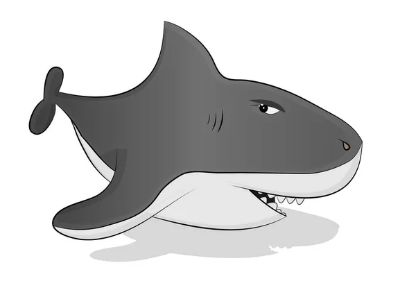 Dibujos Animados Tiburón Gris Grande Aislado — Vector de stock