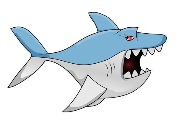 Katoon Zły Niebieski Rekin Czerwonym Okiem — Wektor stockowy