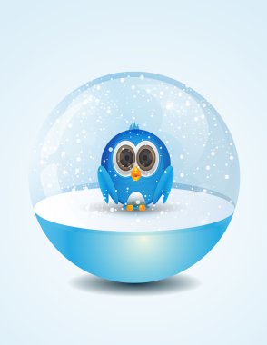 kar kubbe içinde sevimli kuş