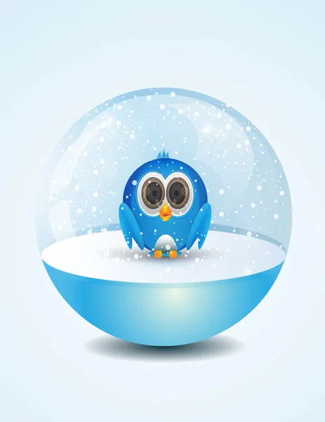 Cute bird inside snow dome — Stock Vector