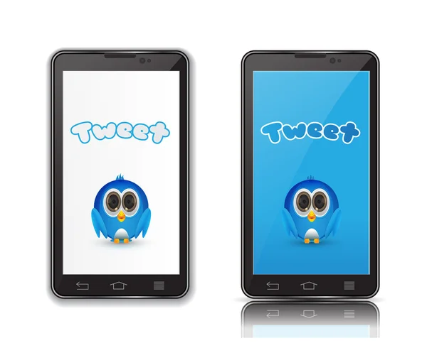 Blue bird in ndroid phone — Stock Vector