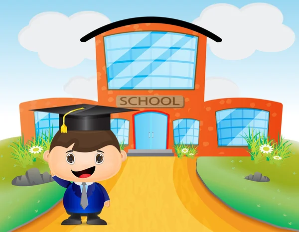 Mignon dessin animé enfant portant un chapeau de graduation — Image vectorielle