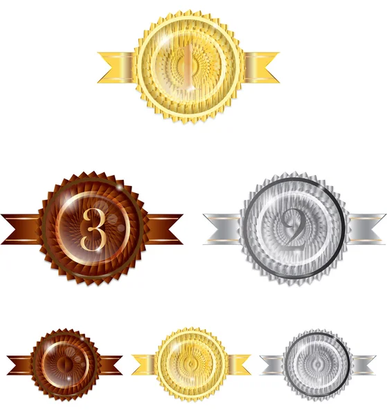 123 Badge Gagnant Or Argent Bronze — Image vectorielle