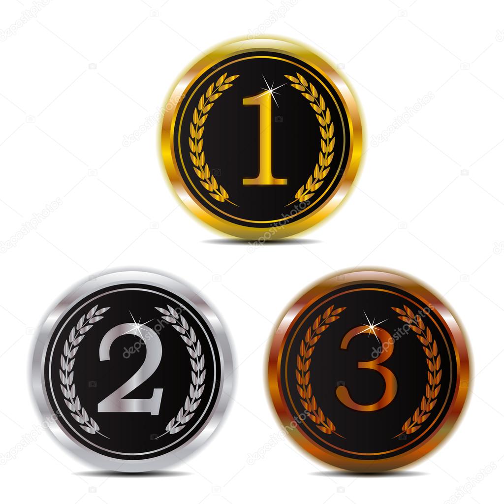 Winner 123 gold silver and bronze badge stock vector nopember3079