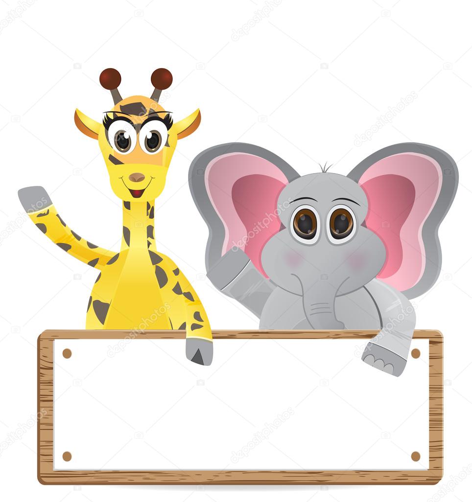 Funny cartoon giraffe and elephant with text box — Stock ...
