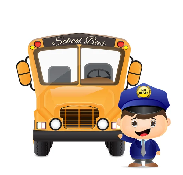 Ilustrasi sopir bus dan bus sekolah - Stok Vektor