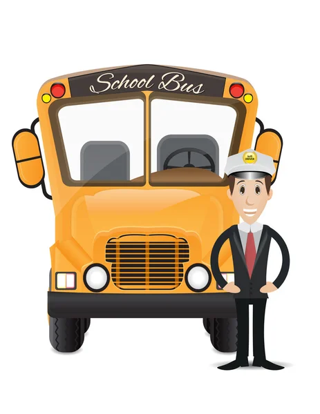 Illustrazione del conducente di autobus e scuolabus 2 — Vettoriale Stock