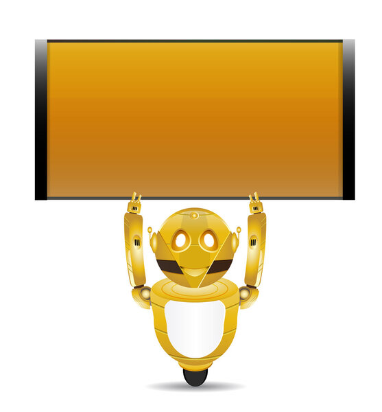 golden robot with text box