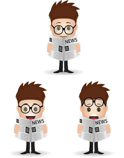 Caricatura personaje lectura periódico — Vector de stock