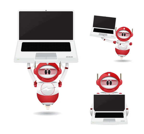 Red robot and laptop — Stock Vector