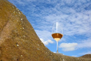 Şarap kadehi ve gül şarabı.