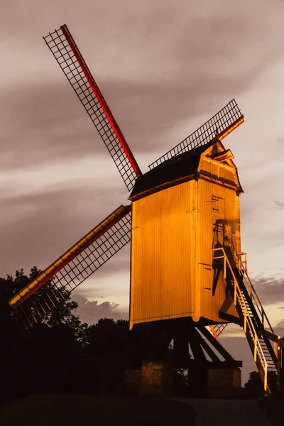 Old Windmill Illuminated Setting Sun Gray — Stok fotoğraf