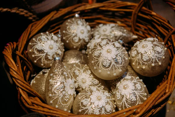 Christmas Symbol Decorations Festive Tree Items Balls Cones Nuts Shiny — Stock Photo, Image