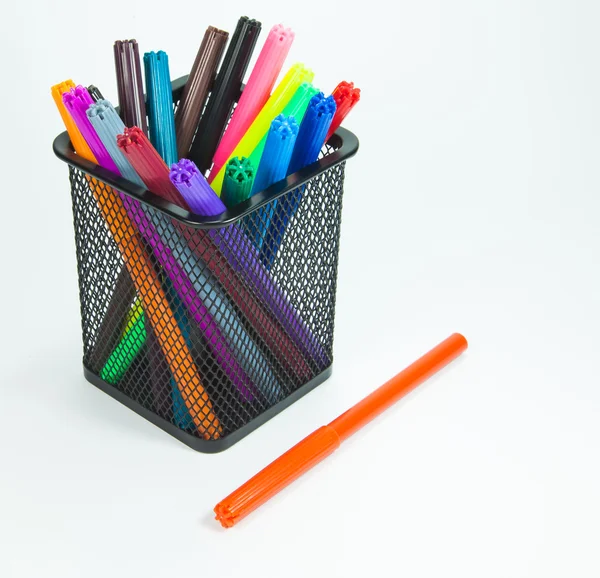 Markers in a glass on a white background — Stock Photo, Image