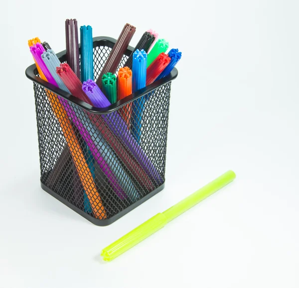 Markers in a glass on a white background — Stock Photo, Image