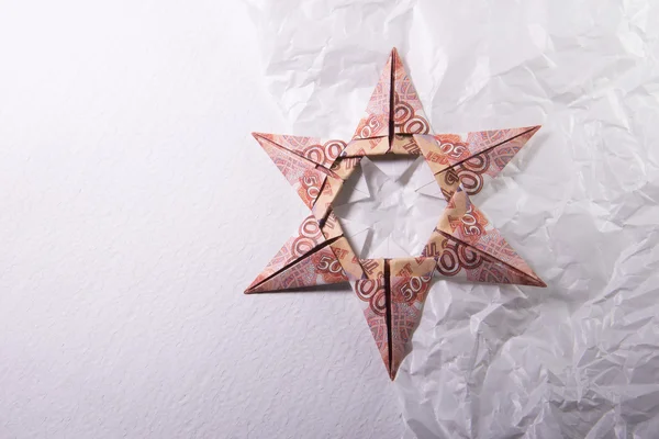 Dinero Origami copo de nieve — Foto de Stock