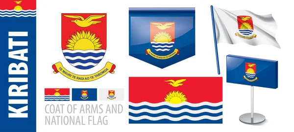 Conjunto vectorial del escudo de armas y bandera nacional de Kiribati — Vector de stock