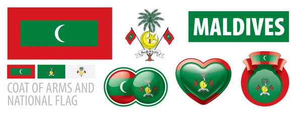 Conjunto de vectores del escudo de armas y la bandera nacional de Maldivas — Vector de stock