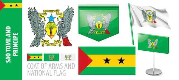 Conjunto de vectores del escudo de armas y bandera nacional de Santo Tomé y Príncipe — Vector de stock