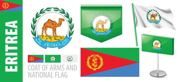 Conjunto vectorial del escudo de armas y bandera nacional de Eritrea — Vector de stock
