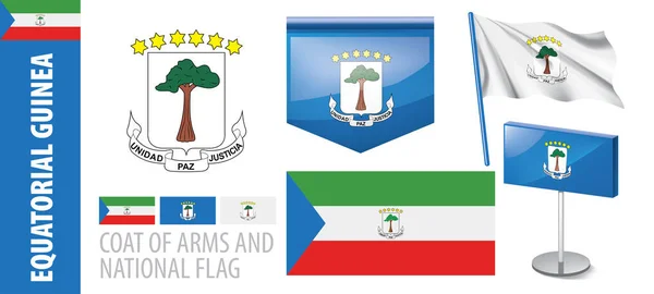 Conjunto vectorial del escudo de armas y bandera nacional de Guinea Ecuatorial — Vector de stock