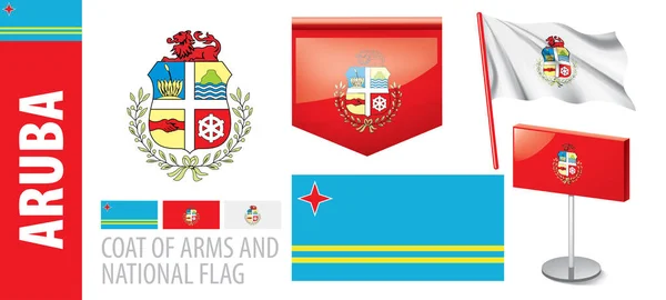 Conjunto vectorial del escudo de armas y bandera nacional de Aruba — Vector de stock