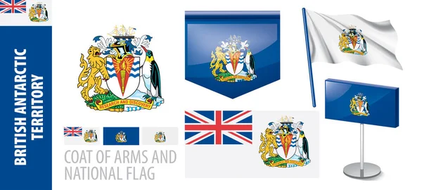 Conjunto vectorial del escudo de armas y bandera nacional del Territorio Antártico Británico — Vector de stock