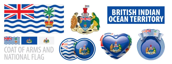 Conjunto de escudo de armas y bandera nacional del Territorio Británico del Océano Índico — Vector de stock