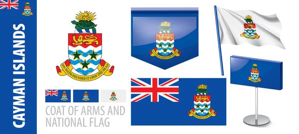 Conjunto de vectores del escudo de armas y bandera nacional de las Islas Caimán — Vector de stock