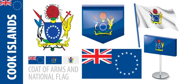 Conjunto de vectores del escudo de armas y la bandera nacional de Islas Cook — Vector de stock