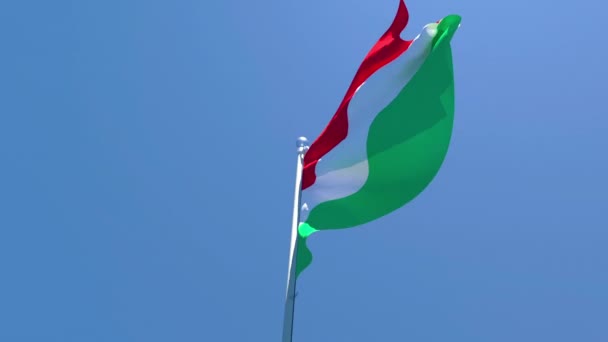 Flaga narodowa Węgier wisi na wietrze nad niebem — Wideo stockowe