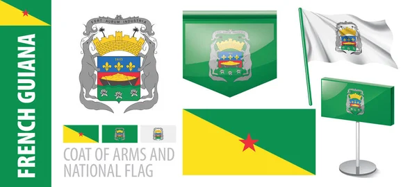 Conjunto vectorial del escudo de armas y bandera nacional de Guayana Francesa — Vector de stock