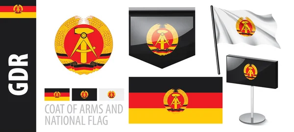 Conjunto de vectores del escudo de armas y la bandera nacional de la RDA — Vector de stock