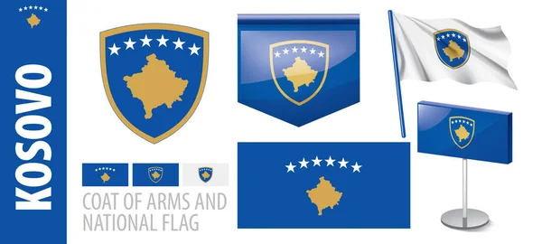 Conjunto de vectores del escudo de armas y la bandera nacional de Kosovo — Vector de stock